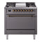 ILVE Nostalgie II 36 inch Propane Gas Range with 6 Sealed Burners, Griddle with Triple Glass Door in Graphite Matte with Burnished Trim
