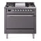 ILVE Nostalgie II 36 inch Propane Gas Range with 6 Sealed Burners, Griddle with Triple Glass Door in Graphite Matte with Chrome Trim