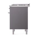 ILVE 36-Inch Nostalgie II Dual Fuel Range with 6 Burners and Solid Door Oven in Matte Graphite with Chrome Trim (UP36FQNMPMGC)