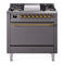 ILVE Nostalgie II 36 inch Propane Gas Range with 6 Sealed Burners, Griddle with Triple Glass Door in Graphite Matte with Brass Trim