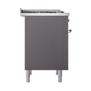 ILVE 36-Inch Nostalgie II Dual Fuel Range with 6 Burners and Solid Door Oven in Matte Graphite with Copper Trim (UP36FQNMPMGP)