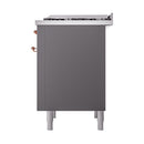 ILVE Nostalgie II 36 inch Propane Gas Range with 6 Sealed Burners, Griddle with Triple Glass Door in Graphite Matte with Copper Trim