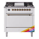 ILVE Nostalgie II 36 inch Propane Gas Range with 6 Sealed Burners, Griddle with Triple Glass Door in RAL with Burnished Trim