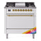 ILVE Nostalgie II 36 inch Propane Gas Range with 6 Sealed Burners, Griddle with Triple Glass Door in RAL with Brass Trim