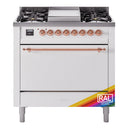 ILVE Nostalgie II 36 inch Propane Gas Range with 6 Sealed Burners, Griddle with Triple Glass Door in RAL with Copper Trim