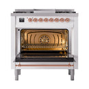 ILVE Nostalgie II 36 inch Propane Gas Range with 6 Sealed Burners, Griddle with Triple Glass Door in RAL with Copper Trim