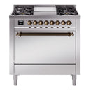 ILVE 36-Inch Nostalgie II Dual Fuel Range with 6 Burners and Solid Door Oven in Stainless Steel with Bronze Trim (UP36FQNMPSSB)