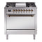ILVE 36-Inch Nostalgie II Dual Fuel Range with 6 Burners and Solid Door Oven in Stainless Steel with Bronze Trim (UP36FQNMPSSB)