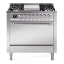 ILVE Nostalgie II 36 inch Propane Gas Range with 6 Sealed Burners, Griddle with Triple Glass Door in Stainless Steel with Chrome Trim
