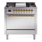 ILVE 36-Inch Nostalgie II Dual Fuel Range with 6 Burners and Solid Door Oven in Stainless Steel with Brass Trim (UP36FQNMPSSG)