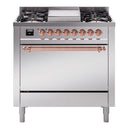 ILVE Nostalgie II 36 inch Propane Gas Range with 6 Sealed Burners, Griddle with Triple Glass Door in Stainless Steel with Copper Trim