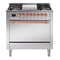 ILVE Nostalgie II 36 inch Propane Gas Range with 6 Sealed Burners, Griddle with Triple Glass Door in Stainless Steel with Copper Trim