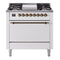 ILVE 36-Inch Nostalgie II Dual Fuel Range with 6 Burners and Solid Door Oven in White with Bronze Trim (UP36FQNMPWHB)