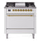ILVE 36-Inch Nostalgie II Dual Fuel Range with 6 Burner and Solid Door Oven in White with Brass Trim (UP36FQNMPWHG)