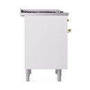ILVE Nostalgie II 36 inch Propane Gas Range with 6 Sealed Burners, Griddle with Triple Glass Door in White with Brass Trim