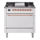 ILVE 36-Inch Nostalgie II Dual Fuel Range with 6 Burners and Solid Door Oven in White with Copper Trim (UP36FQNMPWHP)