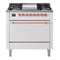 ILVE Nostalgie II 36 inch Propane Gas Range with 6 Sealed Burners, Griddle with Triple Glass Door in White with Copper Trim