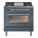 ILVE Professional Plus II 36-Inch 3.5 Cu. Ft. Freestanding Dual Fuel Range with 6 Sealed Burners in Blue Grey (UP36FWMPBG)