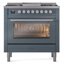 ILVE Professional Plus II 36-Inch 3.5 Cu. Ft. Freestanding Dual Fuel Range with 6 Sealed Burners in Blue Grey (UP36FWMPBG)