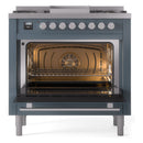ILVE Professional Plus II 36-Inch 3.5 Cu. Ft. Freestanding Dual Fuel Range with 6 Sealed Burners in Blue Grey (UP36FWMPBG)