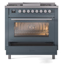 ILVE Professional Plus II 36-Inch 3.5 Cu. Ft. Freestanding Dual Fuel Range with 6 Sealed Burners in Blue Grey (UP36FWMPBG)