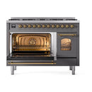 ILVE Nostalgie II Limited Edition 48-Inch Dual Fuel Range with 8 Gas Brass Burners and Electric Oven in Matte Graphite (UP488NMPMGG-LE)