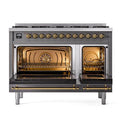 ILVE Nostalgie II Limited Edition 48-Inch Dual Fuel Range with 8 Gas Brass Burners and Electric Oven in Matte Graphite (UP488NMPMGG-LE)