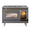 ILVE Nostalgie II Limited Edition 48-Inch Dual Fuel Range with 8 Gas Brass Burners and Electric Oven in Matte Graphite (UP488NMPMGG-LE)