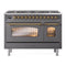ILVE Nostalgie II Limited Edition 48-Inch Dual Fuel Range with 8 Gas Brass Burners and Electric Oven in Matte Graphite (UP488NMPMGG-LE)