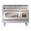 ILVE Nostalgie II Limited Edition 48-Inch Dual Fuel Range with 8 Gas Brass Burners and Electric Oven in Stainless Steel (UP488NMPSSG-LE)