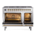 ILVE Nostalgie II Limited Edition 48-Inch Dual Fuel Range with 8 Gas Brass Burners and Electric Oven in Stainless Steel (UP488NMPSSG-LE)