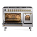 ILVE Nostalgie II Limited Edition 48-Inch Dual Fuel Range with 8 Gas Brass Burners and Electric Oven in Stainless Steel (UP488NMPSSG-LE)
