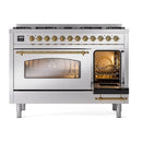 ILVE Nostalgie II Limited Edition 48-Inch Dual Fuel Range with 8 Gas Brass Burners and Electric Oven in Stainless Steel (UP488NMPSSG-LE)