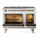 ILVE Nostalgie II Limited Edition 48-Inch Dual Fuel Range with 8 Gas Brass Burners and Electric Oven in White (UP488NMPWHG-LE)