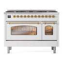 ILVE Nostalgie II Limited Edition 48-Inch Dual Fuel Range with 8 Gas Brass Burners and Electric Oven in White (UP488NMPWHG-LE)