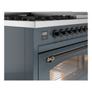 ILVE Nostalgie II 48-Inch Dual Fuel Freestanding Range with Removable Griddle in Blue Grey with Bronze Trim (UP48FNMPBGB)