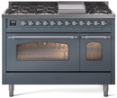 ILVE Nostalgie II 48-Inch Dual Fuel Freestanding Range with Removable Griddle in Blue Grey with Chrome Trim (UP48FNMPBGC)
