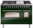 ILVE Nostalgie II 48-Inch Dual Fuel Freestanding Range with Removable Griddle in Emerald Green with Chrome Trim (UP48FNMPEGC)