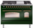 ILVE Nostalgie II 48-Inch Dual Fuel Freestanding Range with Removable Griddle in Emerald Green with Brass Trim (UP48FNMPEGG)