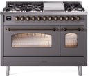 ILVE Nostalgie II 48-Inch Dual Fuel Freestanding Range with Removable Griddle in Matte Graphite with Bronze Trim (UP48FNMPMGB)
