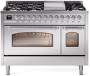 ILVE Nostalgie II 48-Inch Dual Fuel Freestanding Range with Removable Griddle in Stainless Steel with Chrome Trim (UP48FNMPSSC)