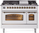 ILVE Nostalgie II 48-Inch Dual Fuel Freestanding Range with Removable Griddle in White with Bronze Trim (UP48FNMPWHB)