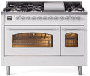 ILVE Nostalgie II 48-Inch Dual Fuel Freestanding Range with Removable Griddle in White with Chrome Trim (UP48FNMPWHC)