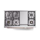Dual fuel freestanding range cooktop with four gas burners and grate layout
