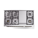 Stainless steel freestanding dual-fuel range with four front burners and grates