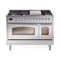 ILVE Nostalgie II Noblesse 48-Inch 5.02 Cu. Ft. Dual Oven Natural Gas Dual Fuel Range with 8 Burners, Griddle and Triple Glass Door in Stainless Steel with Chrome Trim (UN48FNMPSSC)