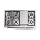Stainless steel dual-fuel range cooktop with four cast-iron style burner grates