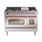 ILVE Nostalgie II Noblesse 48-Inch 5.02 Cu. Ft. Dual Oven Propane Gas Dual Fuel Range with 8 Burners, Griddle and Triple Glass Door in Stainless Steel with Copper Trim (UN48FNMPSSPLP)