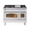 ILVE Nostalgie II Noblesse 48-Inch 5.02 Cu. Ft. Dual Oven Natural Gas Dual Fuel Range with 8 Burners, Griddle and Triple Glass Door in White with Chrome Trim (UN48FNMPWHC)