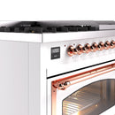 White oven control panel with copper-trimmed handle and digital display